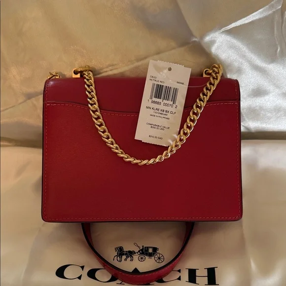 ❤️Coach NWT True Red Mini Klare Crossbody Bag with Gold Chain Strap &Hardware - Picture 5 of 9